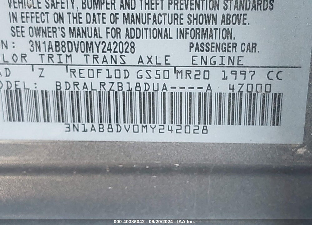 2021 NISSAN SENTRA SR XTRONIC CVT VIN: 3N1AB8DV0MY242028