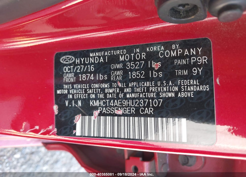 2017 HYUNDAI ACCENT SE VIN: KMHCT4AE9HU237107