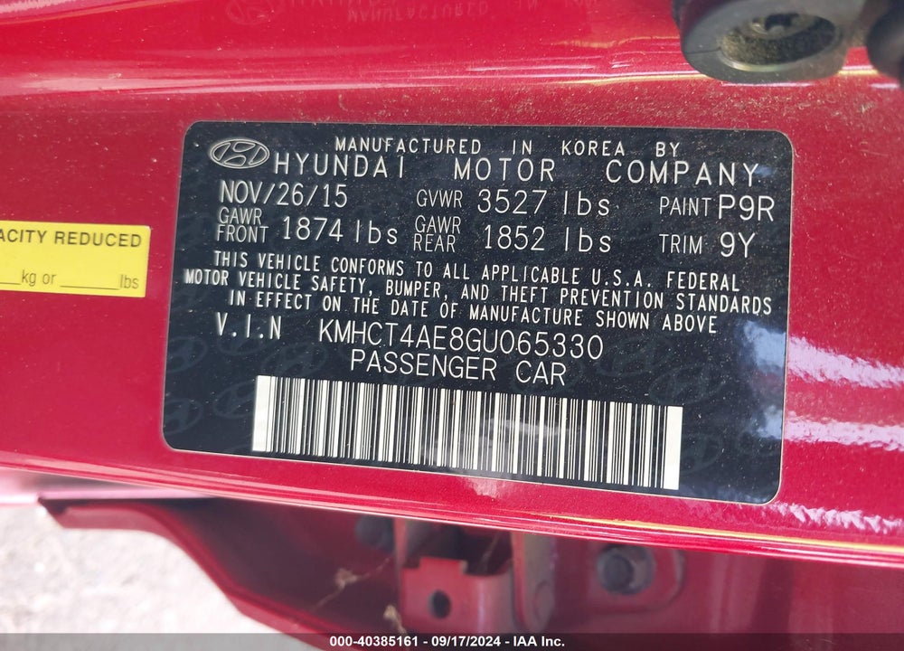 2016 HYUNDAI ACCENT SE VIN: KMHCT4AE8GU065330