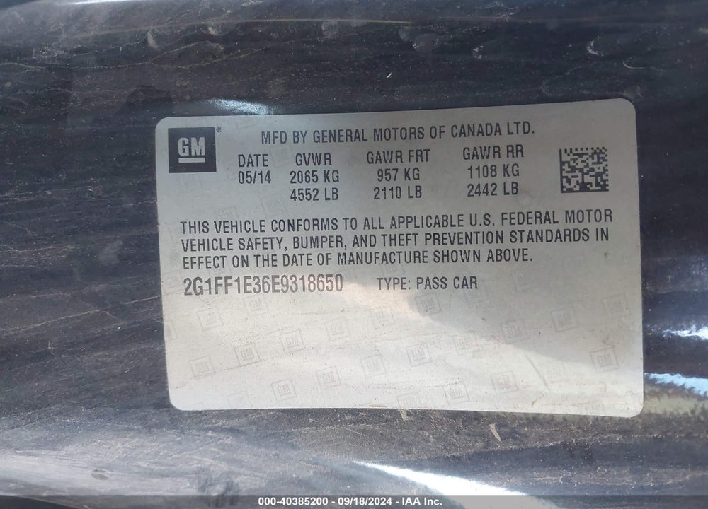 2014 CHEVROLET CAMARO 1LT VIN: 2G1FF1E36E9318650