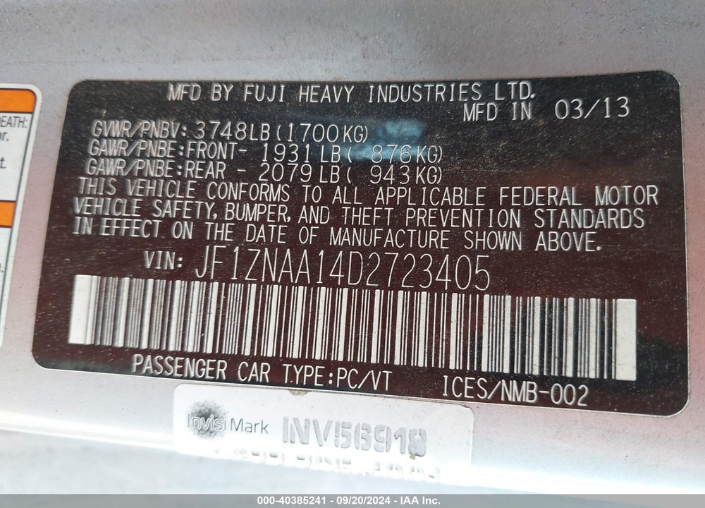 2013 SCION FR-S VIN: JF1ZNAA14D2723405