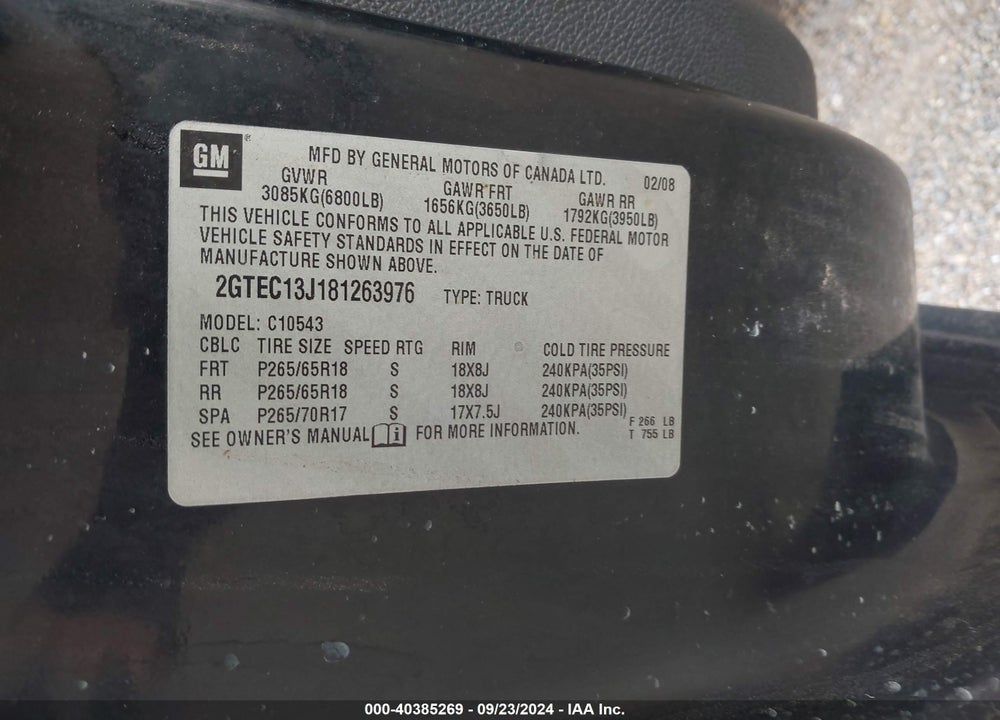 2008 GMC SIERRA 1500 SLT VIN: 2GTEC13J181263976