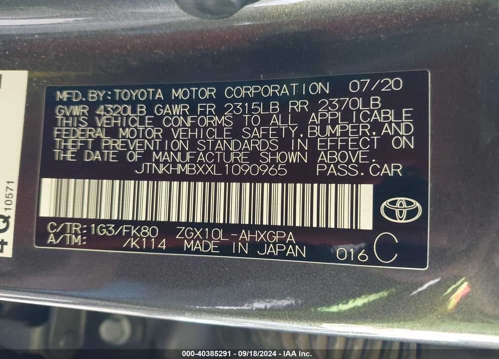 2020 TOYOTA C-HR XLE VIN: JTNKHMBXXL1090965