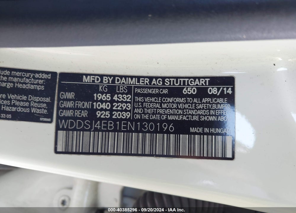 2014 MERCEDES-BENZ CLA 250 VIN: WDDSJ4EB1EN130196