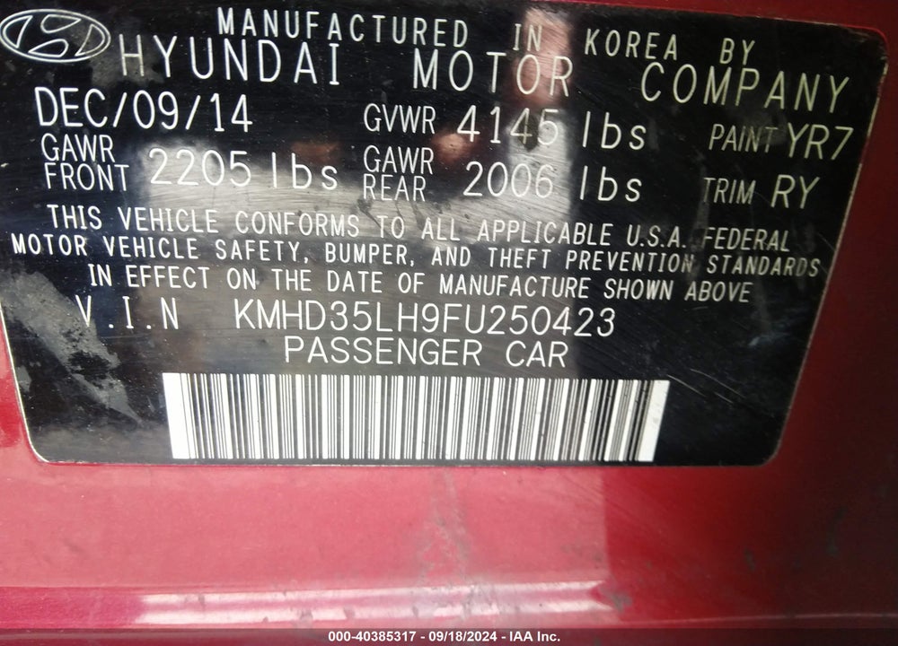 2015 HYUNDAI ELANTRA GT VIN: KMHD35LH9FU250423