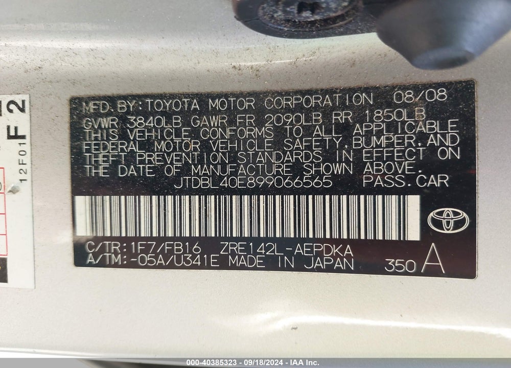 2009 TOYOTA COROLLA LE VIN: JTDBL40E899066565