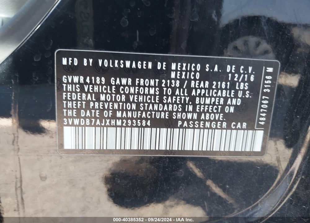 2017 VOLKSWAGEN JETTA 1.4T SE VIN: 3VWDB7AJXHM293584