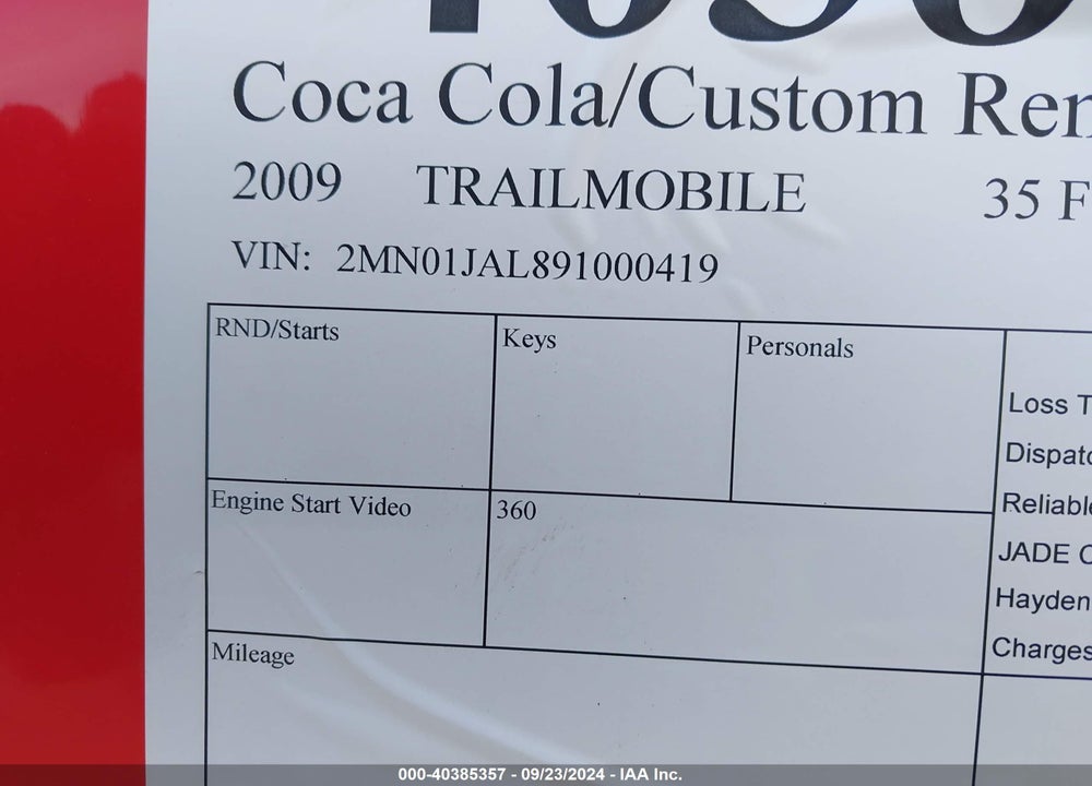 2009 TRAILMOBILE --- VIN: 2MN01JAL891000419