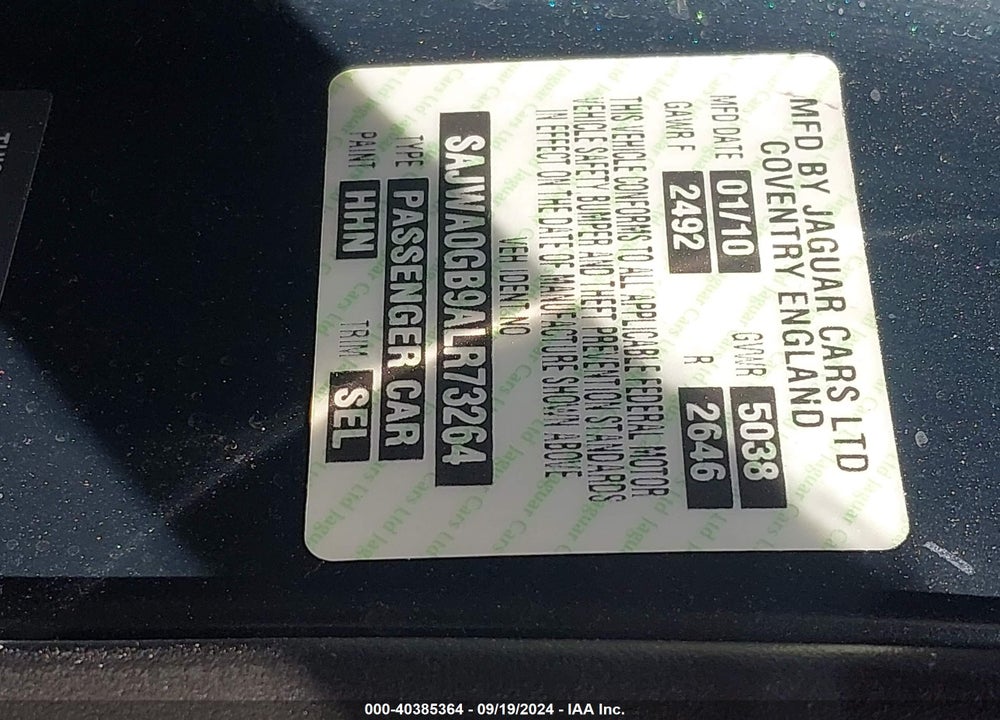 2010 JAGUAR XF PREMIUM VIN: SAJWA0GB9ALR73264
