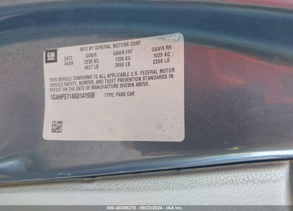 2009 BUICK LUCERNE CX VIN: 1G4HP57149U141908