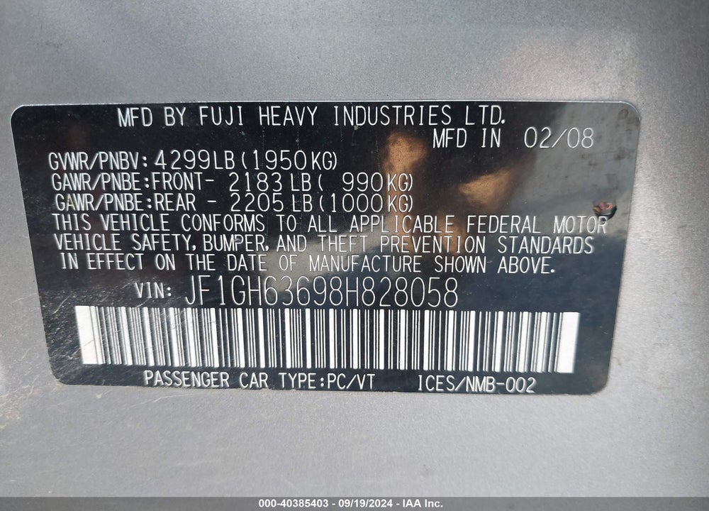 2008 SUBARU IMPREZA OUTBACK SPORT VIN: JF1GH63698H828058