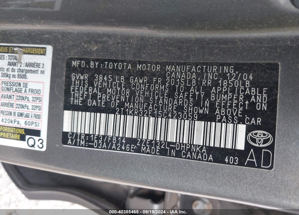 2005 TOYOTA MATRIX/XR VIN: 2T1KR32E15C423059
