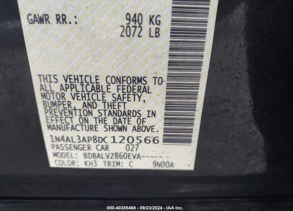 2013 NISSAN ALTIMA 2.5 SL VIN: 1N4AL3AP8DC120566