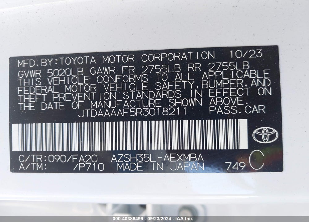 2024 TOYOTA CROWN XLE VIN: JTDAAAAF5R3018211