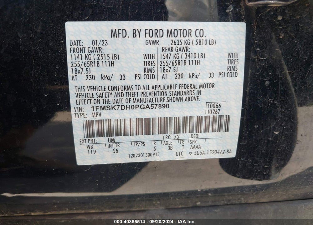 2023 FORD EXPLORER XLT VIN: 1FMSK7DH0PGA57890
