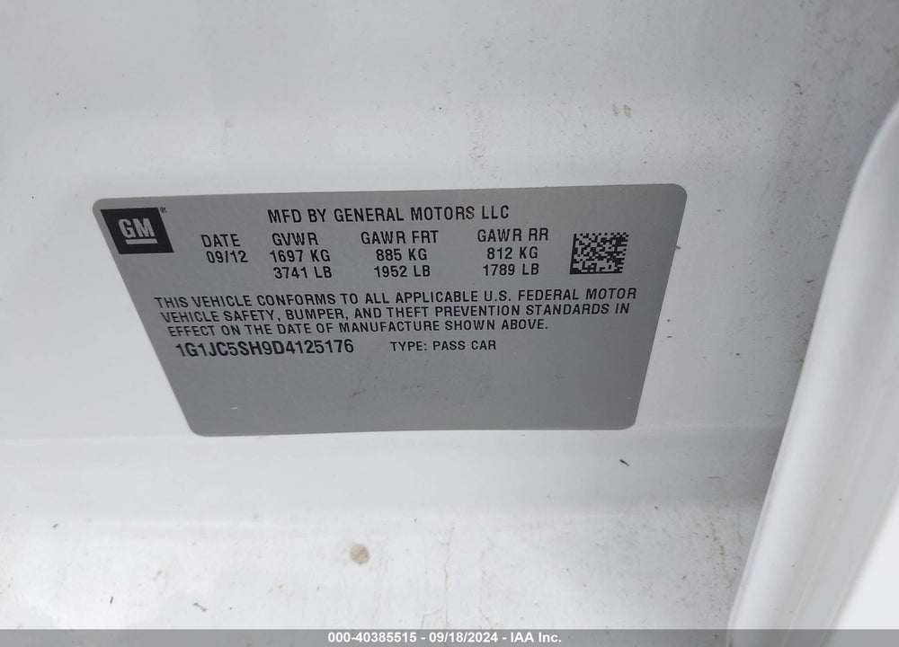 2013 CHEVROLET SONIC LT AUTO VIN: 1G1JC5SH9D4125176