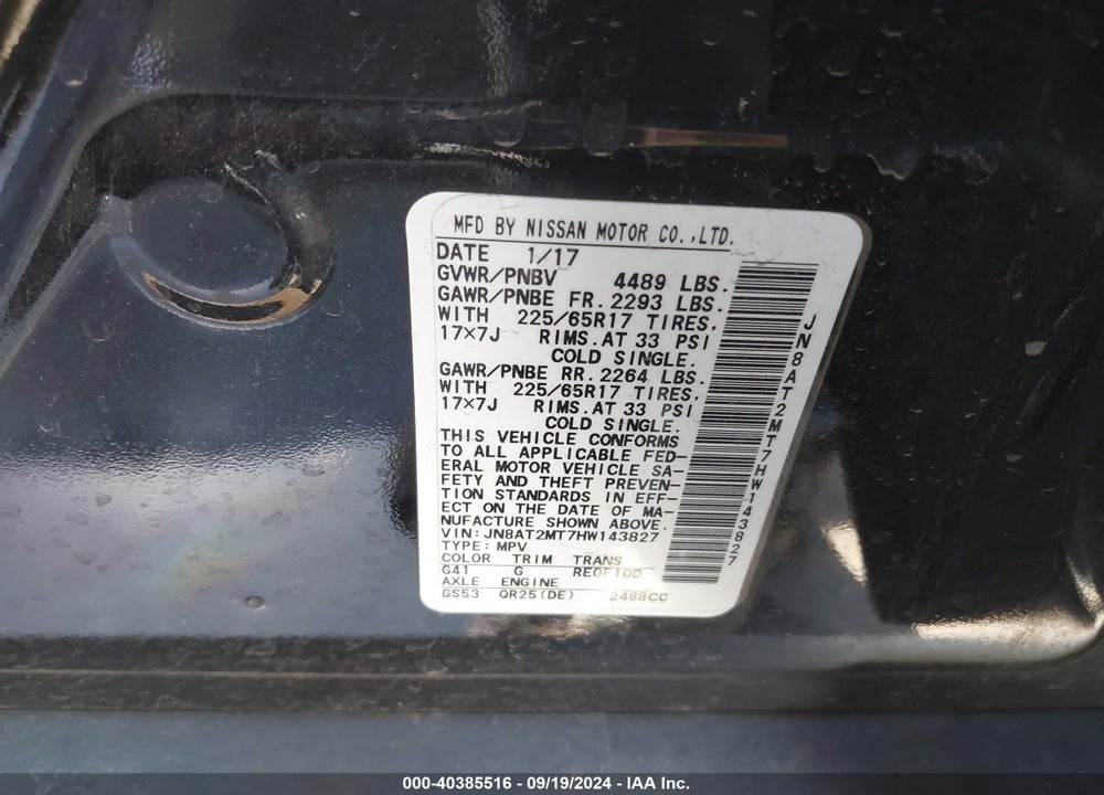 2017 NISSAN ROGUE S VIN: JN8AT2MT7HW143827