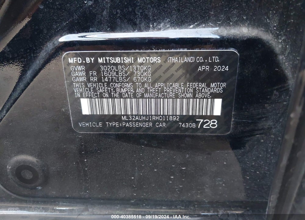 2024 MITSUBISHI MIRAGE ES/LE VIN: ML32AUHJ1RH011892