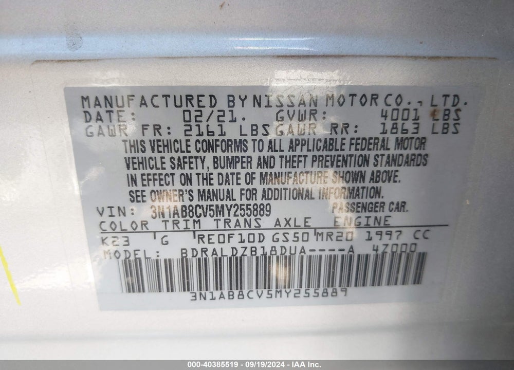 2021 NISSAN SENTRA SV XTRONIC CVT VIN: 3N1AB8CV5MY255889
