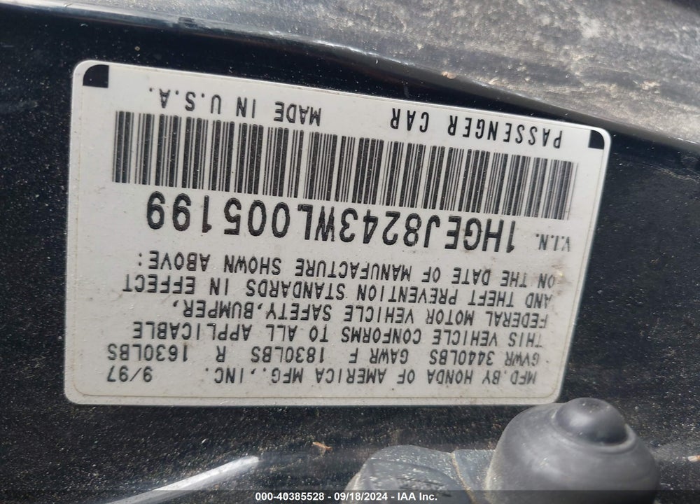 1998 HONDA CIVIC EX VIN: 1HGEJ8243WL005199