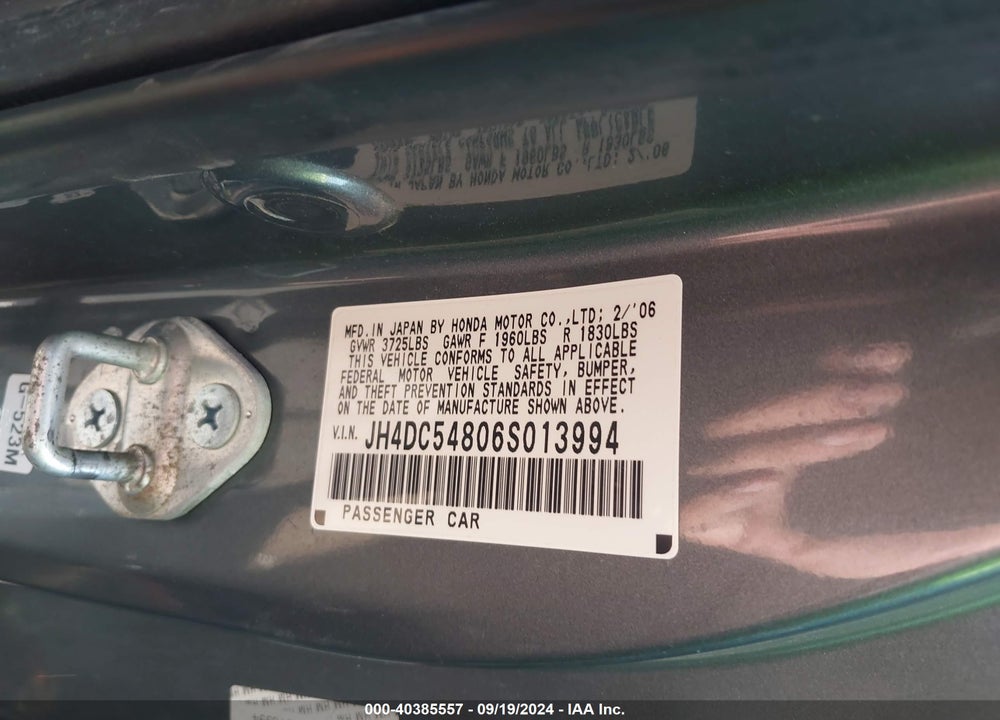 2006 ACURA RSX VIN: JH4DC54806S013994