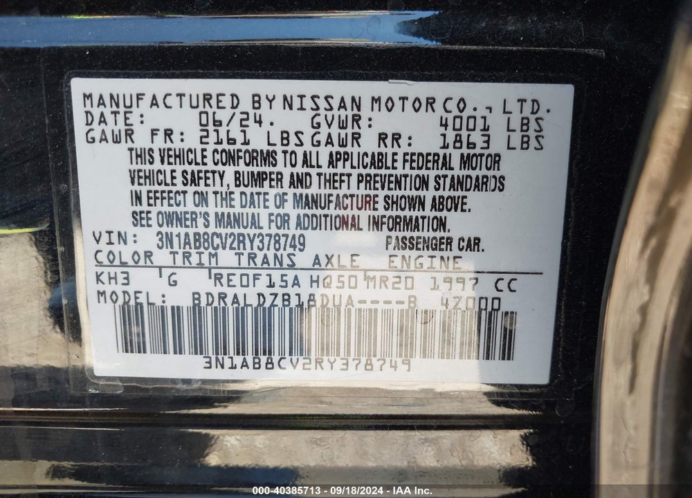2024 NISSAN SENTRA SV XTRONIC CVT VIN: 3N1AB8CV2RY378749