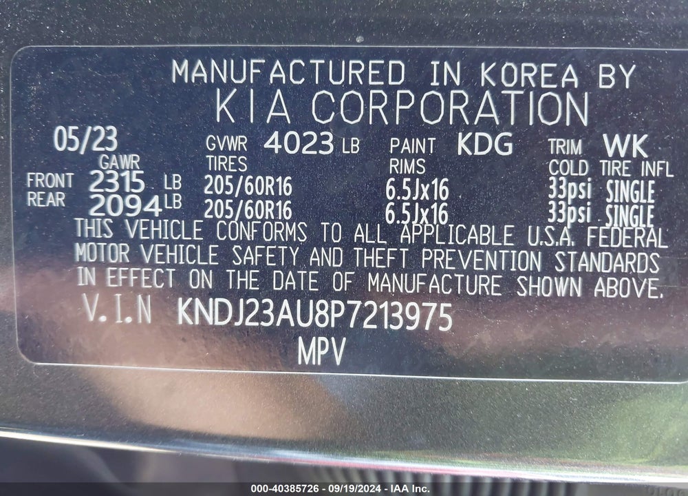 2023 KIA SOUL !/+/S VIN: KNDJ23AU8P7213975
