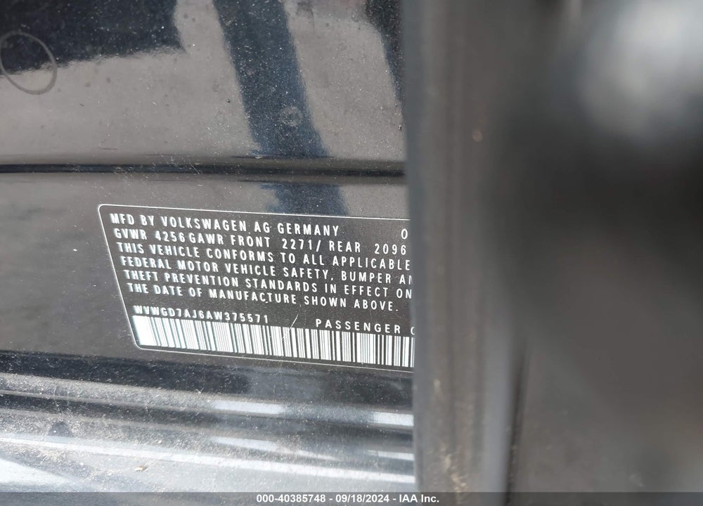 2010 VOLKSWAGEN GTI 4-DOOR VIN: WVWGD7AJ6AW375571
