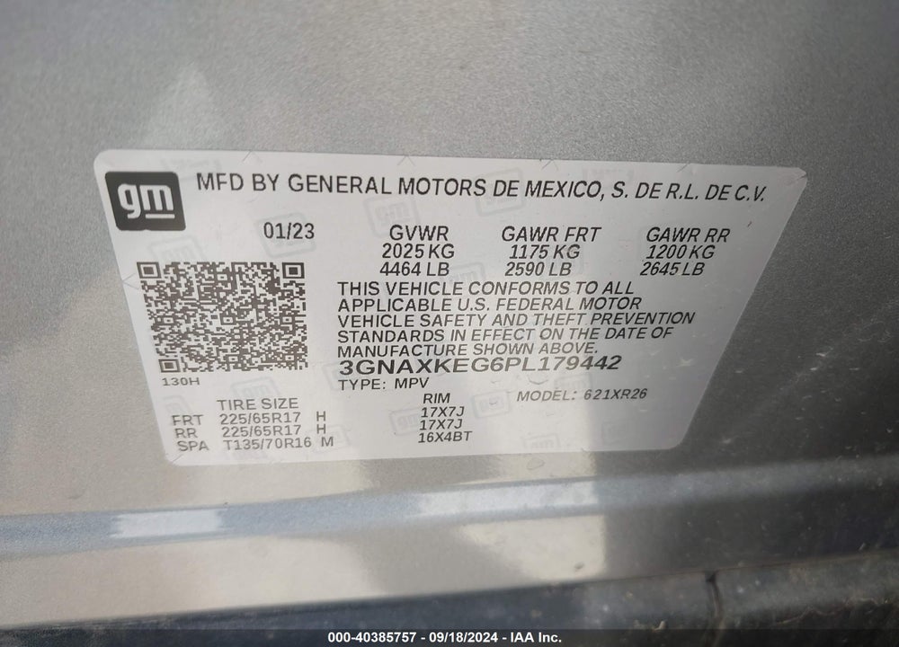 2023 CHEVROLET EQUINOX FWD LT VIN: 3GNAXKEG6PL179442