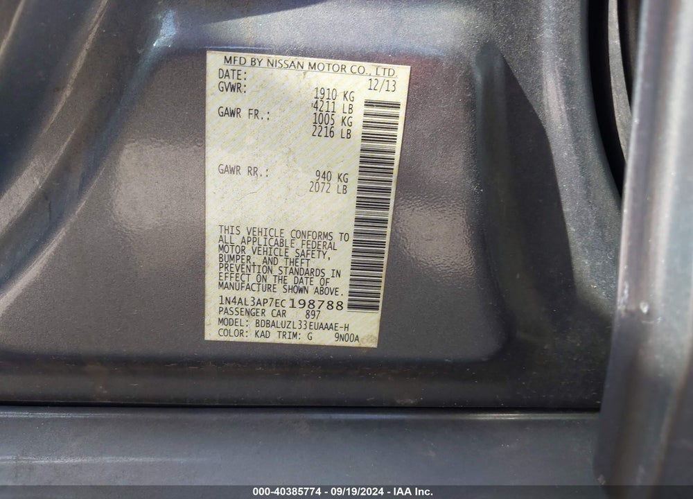 2014 NISSAN ALTIMA 2.5 SV VIN: 1N4AL3AP7EC198788