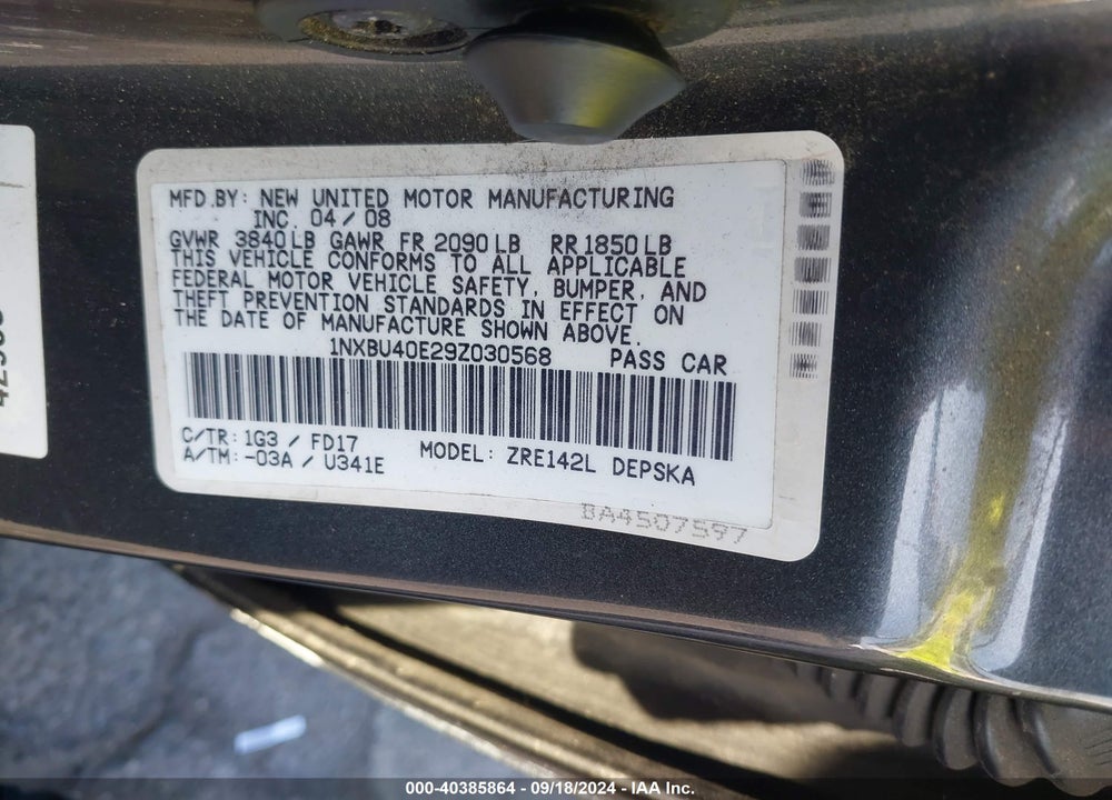 2009 TOYOTA COROLLA S VIN: 1NXBU40E29Z030568