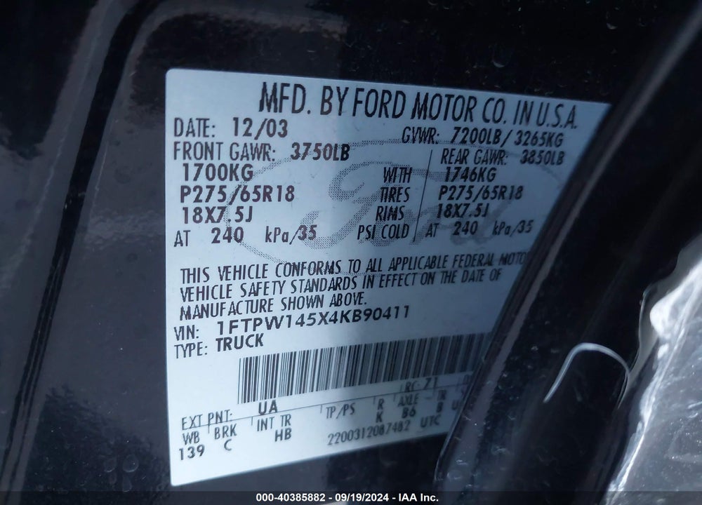 2004 FORD F-150 FX4/LARIAT/XLT VIN: 1FTPW145X4KB90411