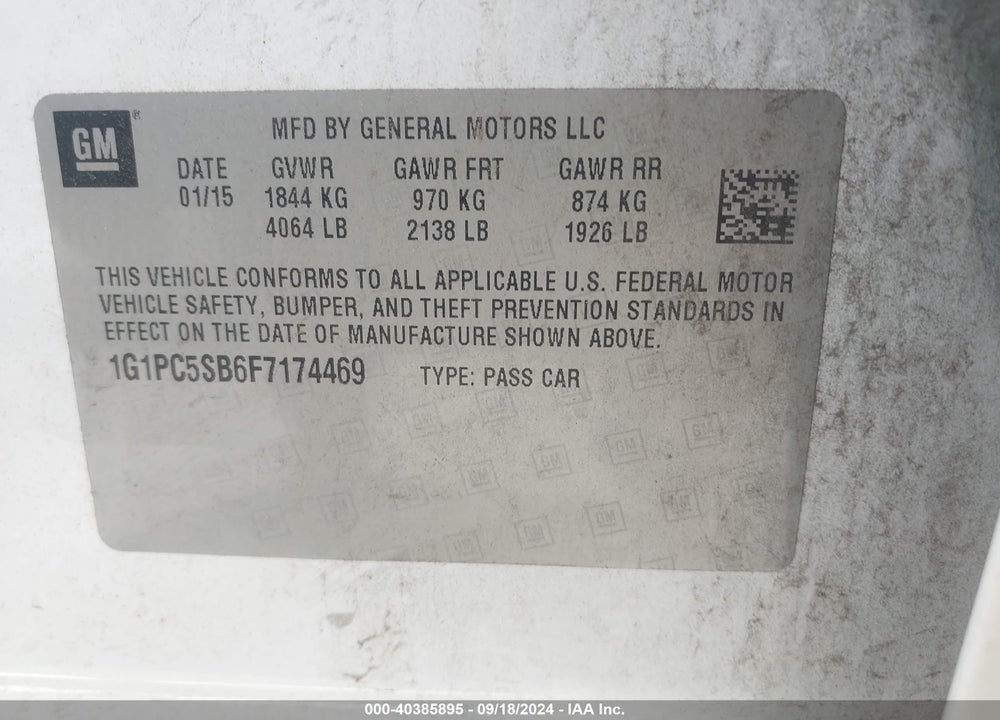 2015 CHEVROLET CRUZE 1LT AUTO VIN: 1G1PC5SB6F7174469