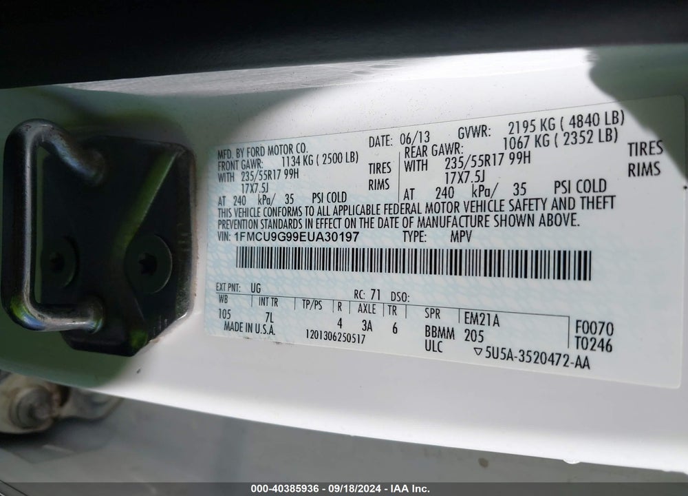 2014 FORD ESCAPE SE VIN: 1FMCU9G99EUA30197