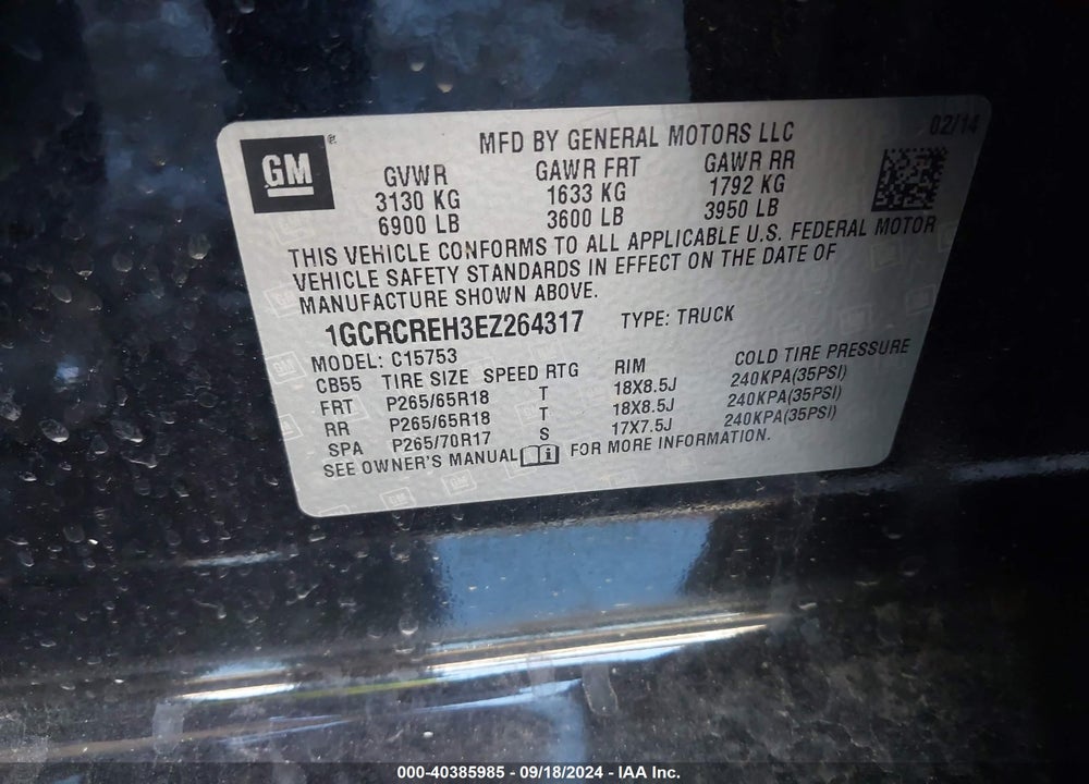 2014 CHEVROLET SILVERADO 1500 1LT VIN: 1GCRCREH3EZ264317
