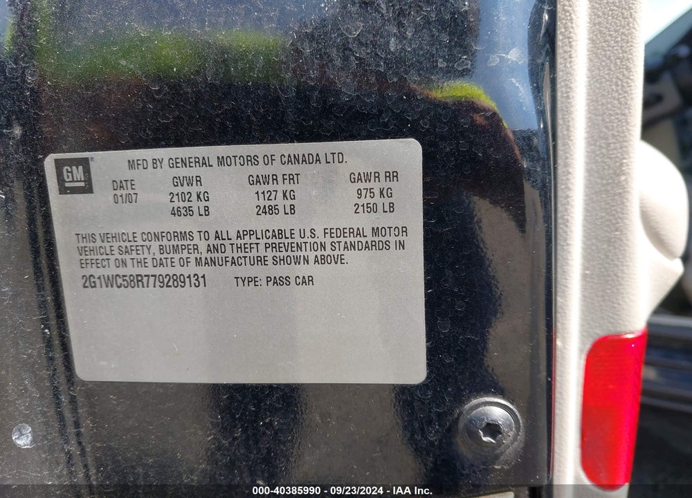 2007 CHEVROLET IMPALA LT VIN: 2G1WC58R779289131