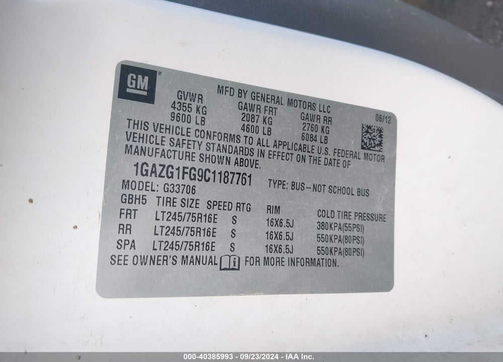 2012 CHEVROLET EXPRESS 3500 LT VIN: 1GAZG1FG9C1187761