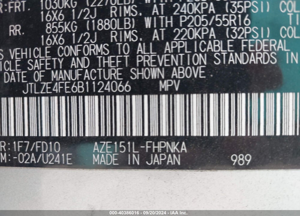 2011 SCION XB VIN: JTLZE4FE6B1124066