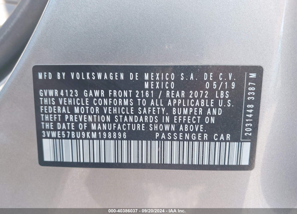 2019 VOLKSWAGEN JETTA 1.4T SEL VIN: 3VWE57BU9KM198896