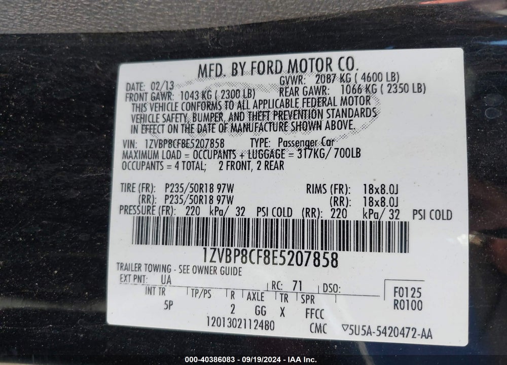 2014 FORD MUSTANG GT PREMIUM VIN: 1ZVBP8CF8E5207858