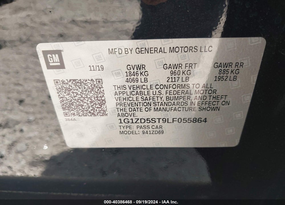2020 CHEVROLET MALIBU FWD LT VIN: 1G1ZD5ST9LF055864