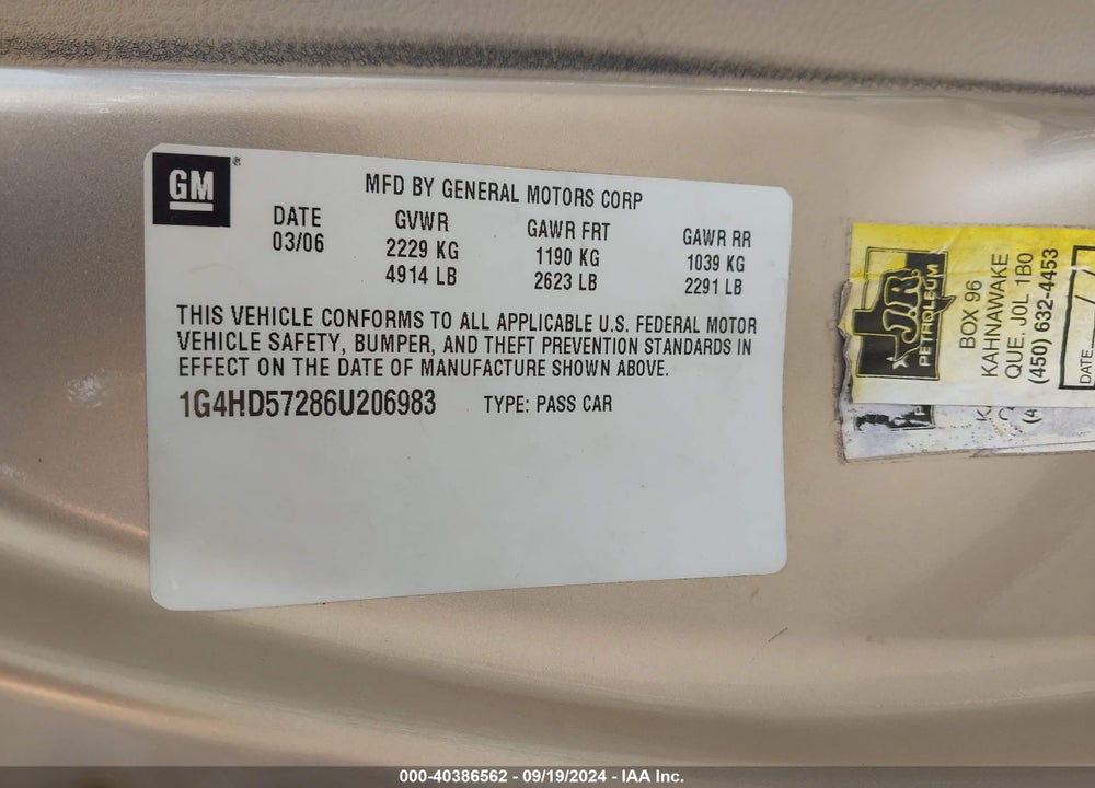 2006 BUICK LUCERNE CXL VIN: 1G4HD57286U206983