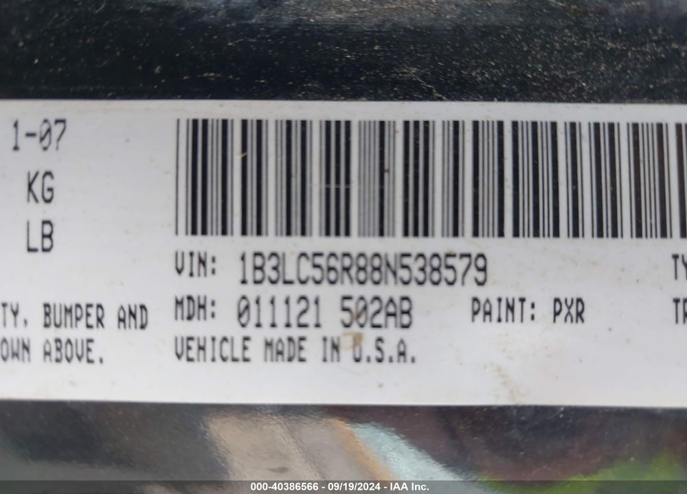 2008 DODGE AVENGER SXT VIN: 1B3LC56R88N538579