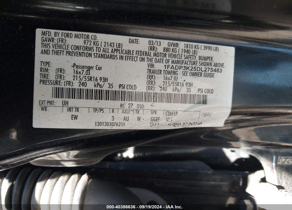 2013 FORD FOCUS SE VIN: 1FADP3K25DL275483