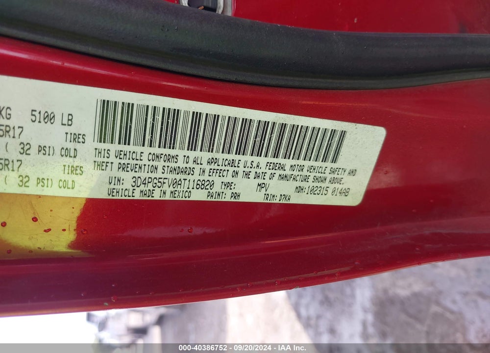 2010 DODGE JOURNEY SXT VIN: 3D4PG5FV0AT116820