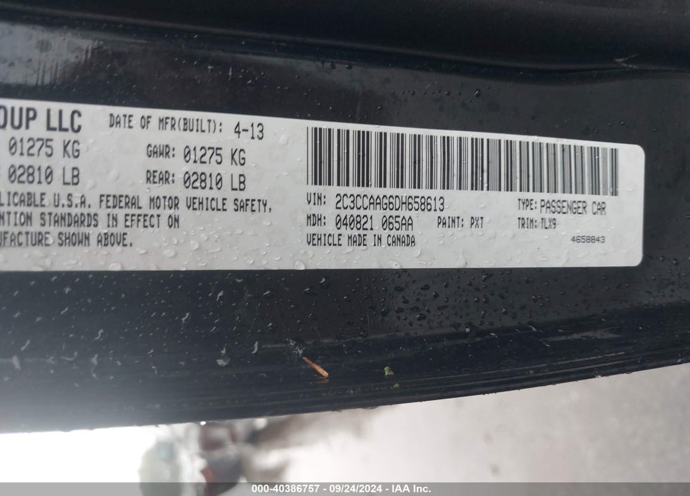 2013 CHRYSLER 300 MOTOWN VIN: 2C3CCAAG6DH658613