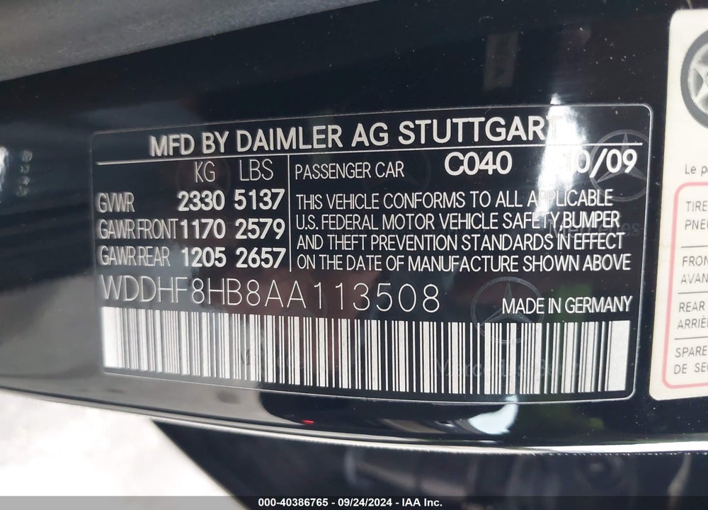 2010 MERCEDES-BENZ E 350 4MATIC VIN: WDDHF8HB8AA113508