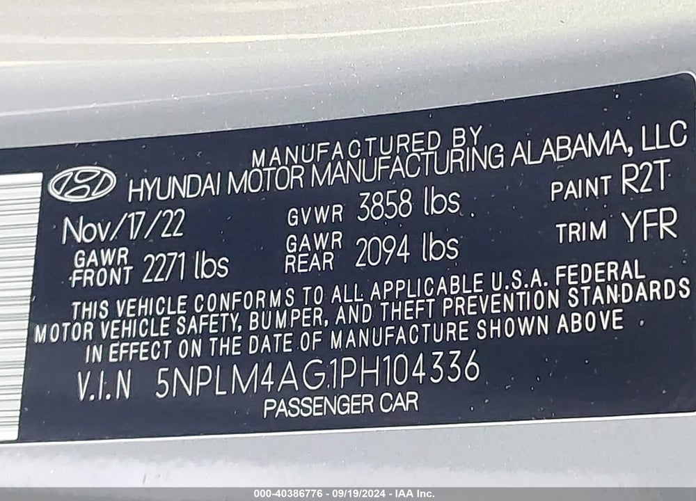 2023 HYUNDAI ELANTRA SEL VIN: 5NPLM4AG1PH104336