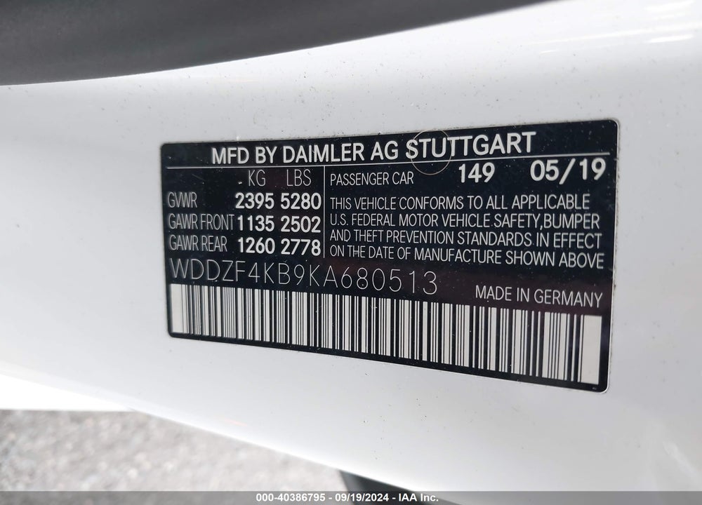 2019 MERCEDES-BENZ E 300 4MATIC VIN: WDDZF4KB9KA680513