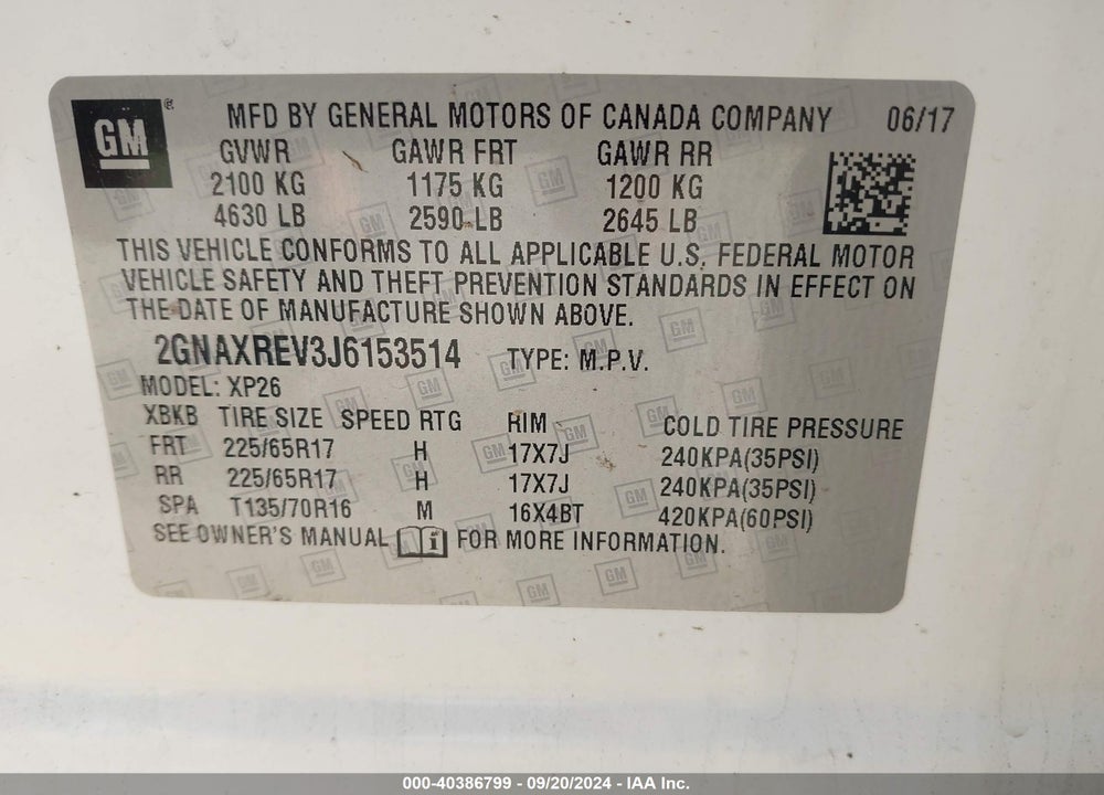 2018 CHEVROLET EQUINOX LS VIN: 2GNAXREV3J6153514
